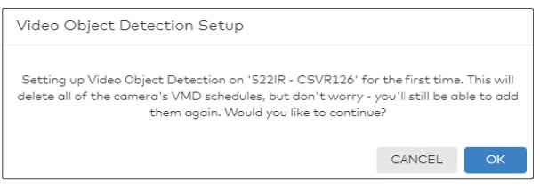 Alert for setting up Video Object Detection in video security.
