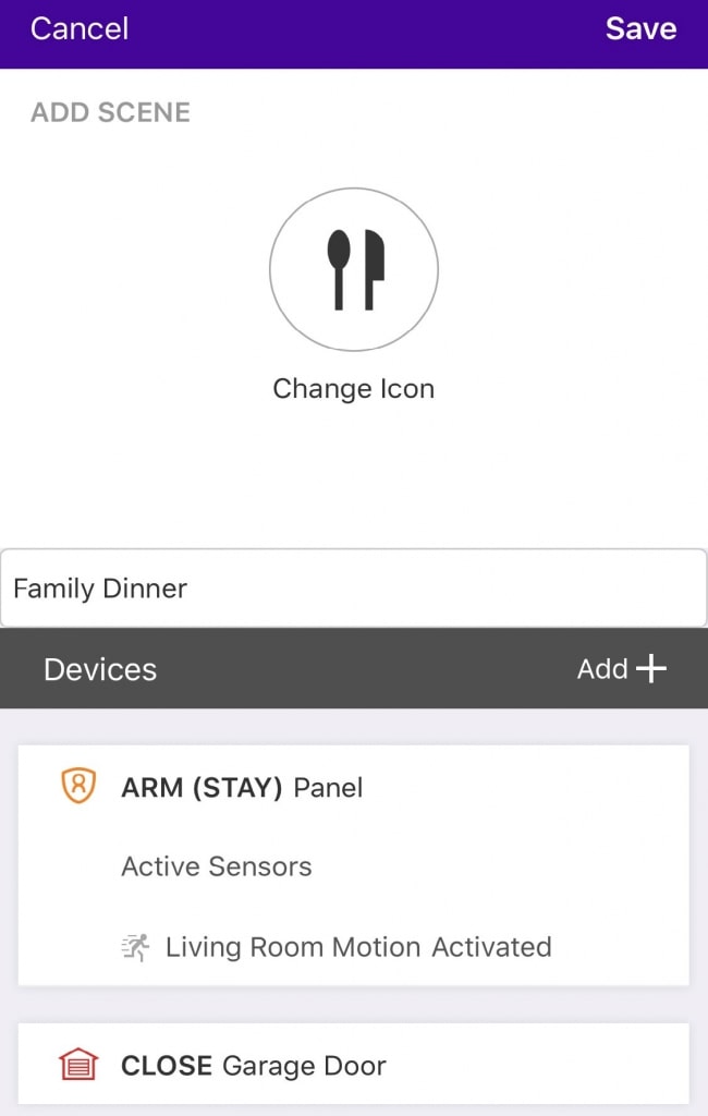 Screenshot of how to use MyGuardianHome.com to create and customize scenes.