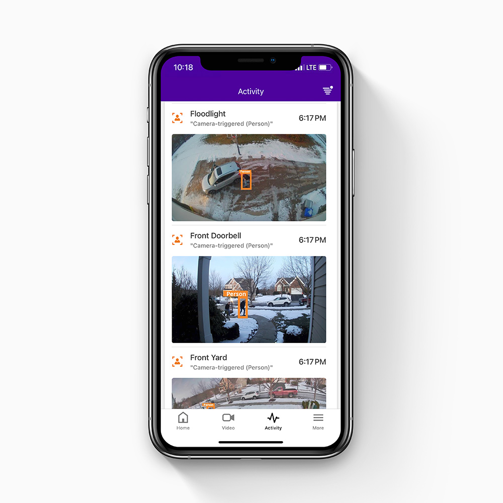 Guardian app showing live views of floodlight camera