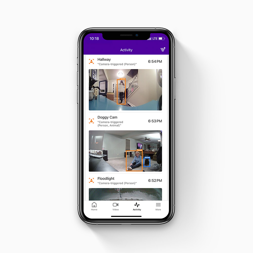 Guardian app opened to show live feed of a Guardian Protection indoor camera