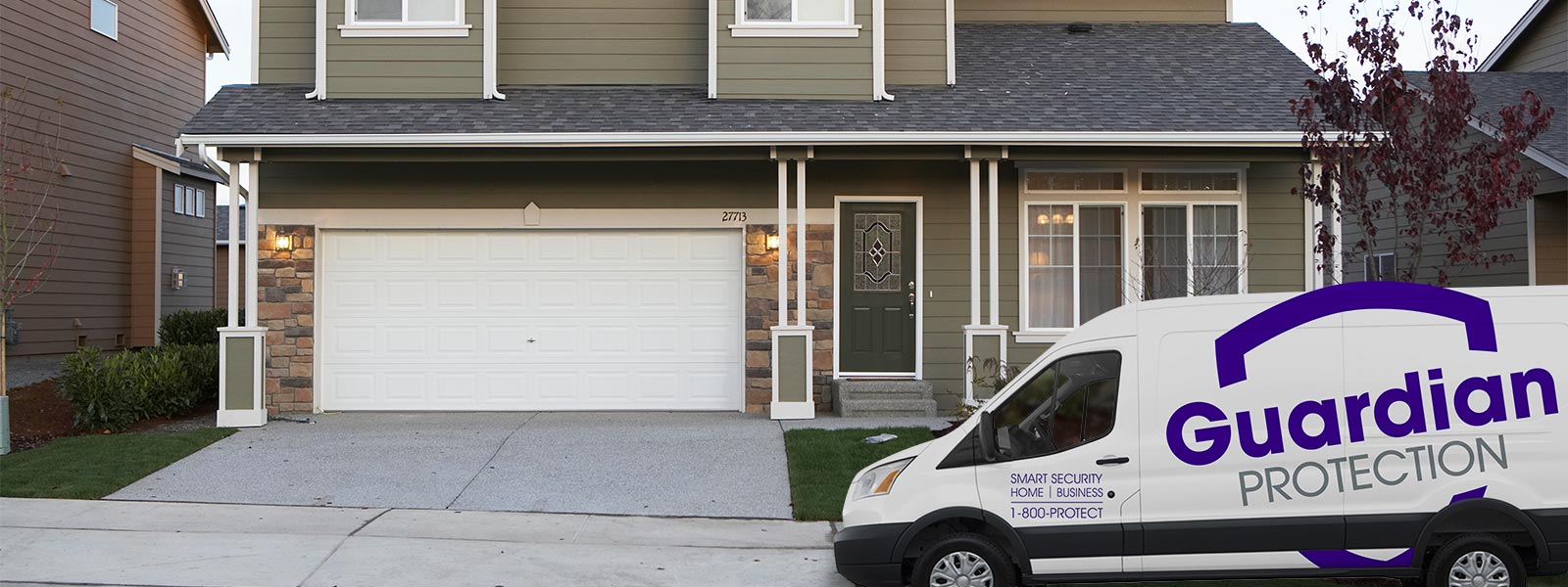Guardian van parked in front of a house for system installation