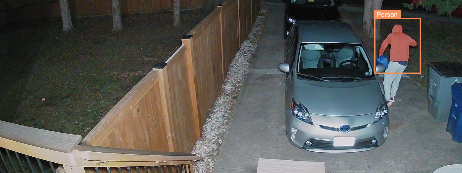 View of Guardian Protection's outdoor camera capturing an intruder using Perimeter Guard™ technology