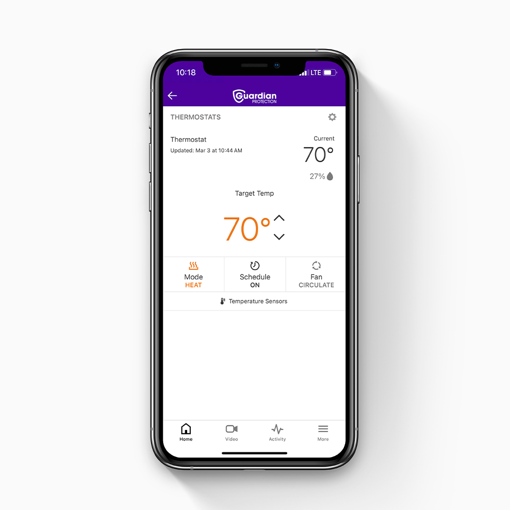 Guardian Protection app showing house temperature