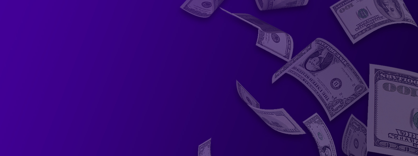 Money falling on a purple background