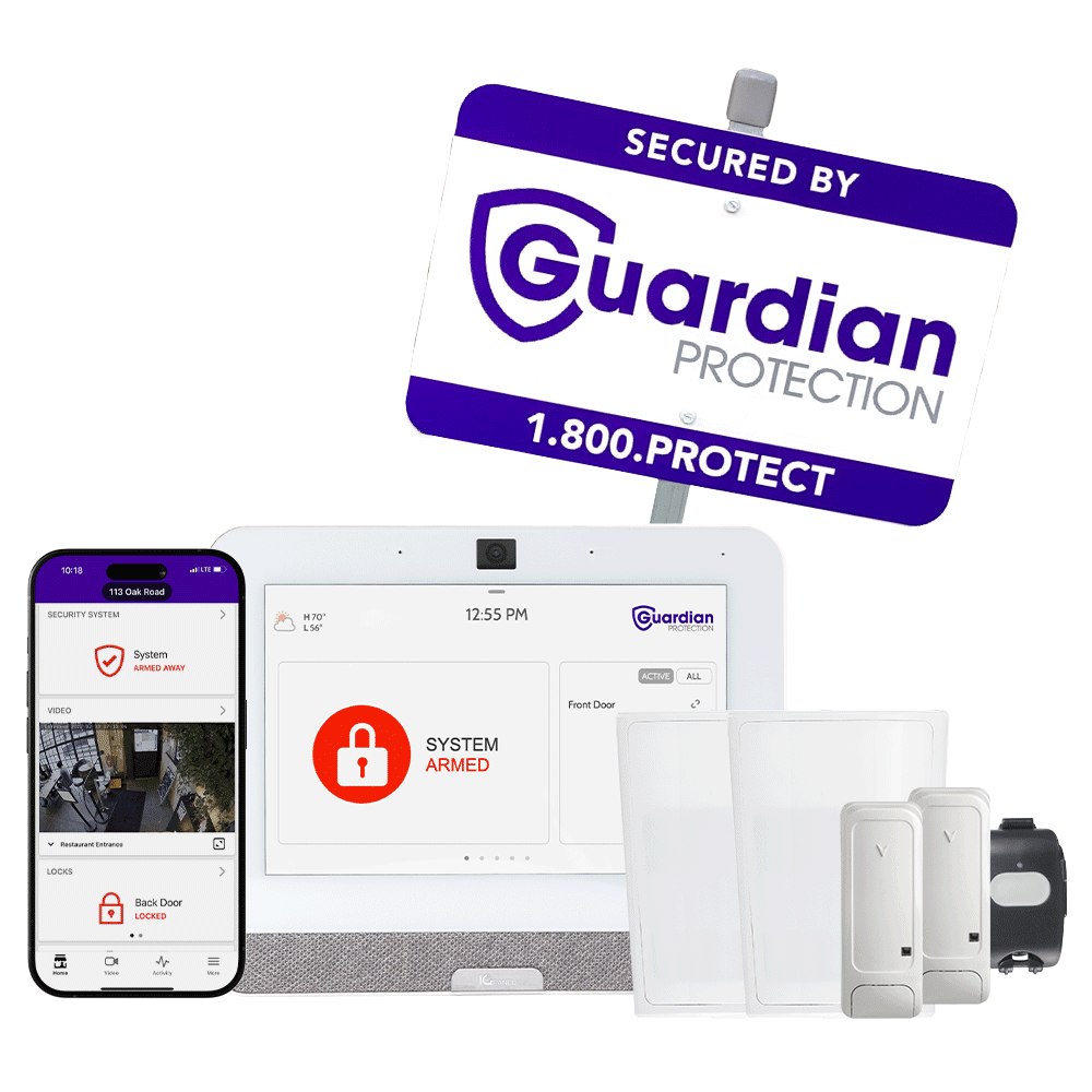 Devices included in The Small Business Security Package with mobile app and Guardian Protection yard sign