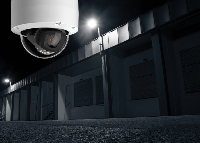 Security camera with commercial building background