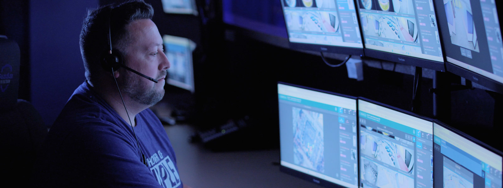 Guardian Protection Operator viewing proactive video surveillance from monitoring center