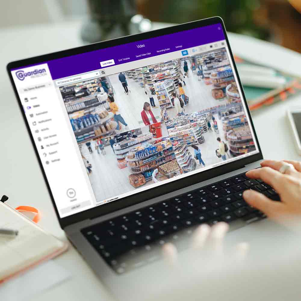 View of Convenience Store Security Camera surveillance from a laptop