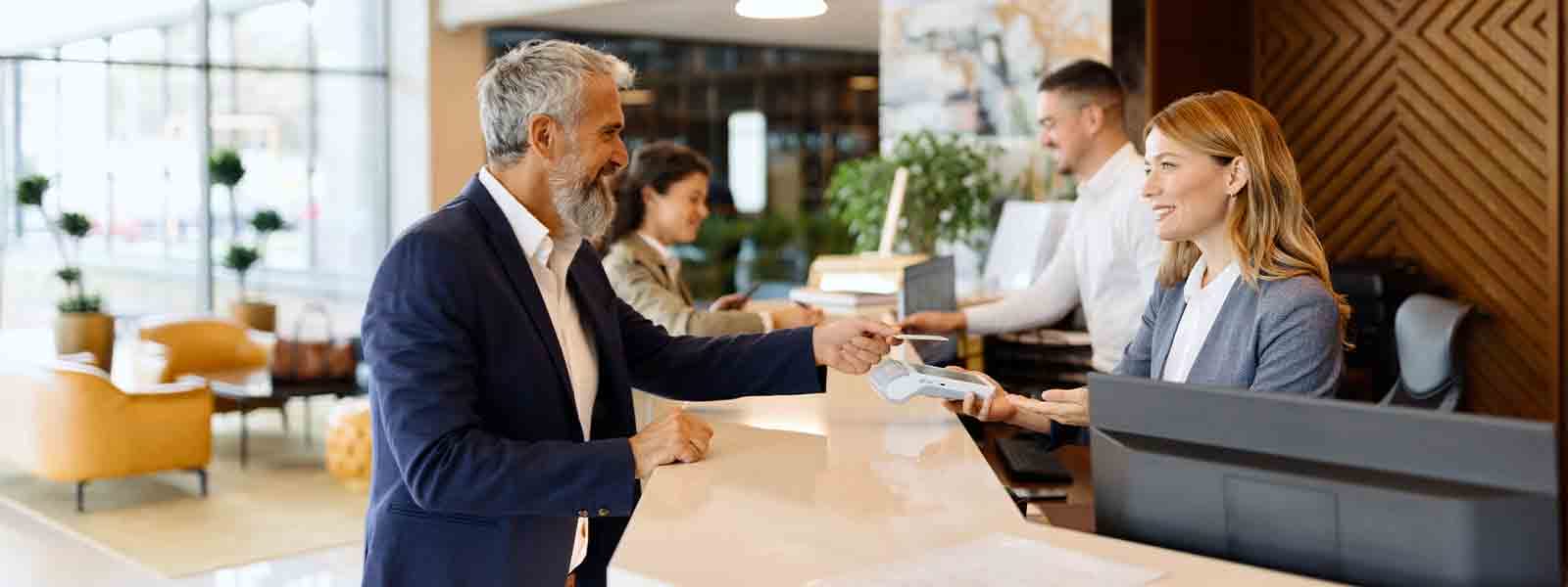 Person checking into hotel